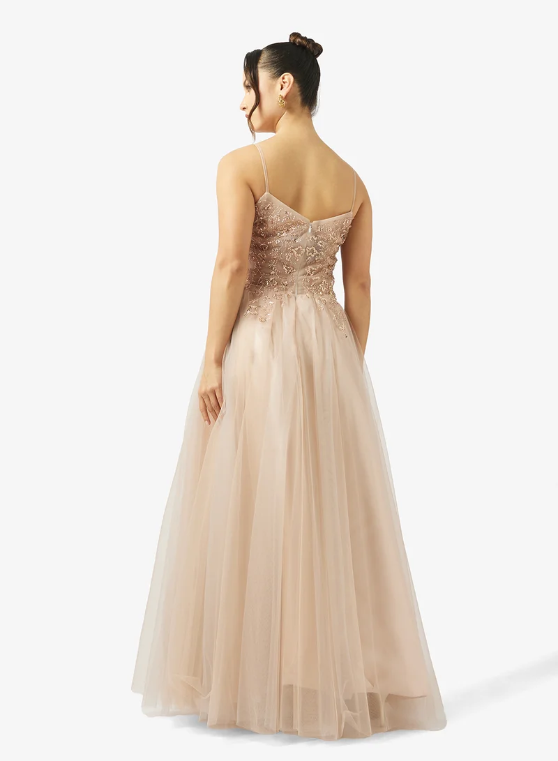 Ginger Boutique Floral Embellished Corset Bodice Tulle Gown